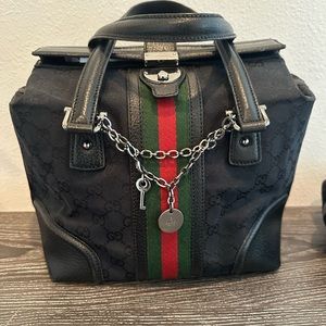 Gucci Doctor Satchel Monogram Striped Bag